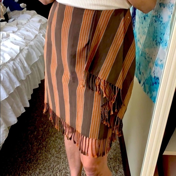 Worth Striped Tassel Fringe Faux Wrap Skirt - Picture 3 of 6